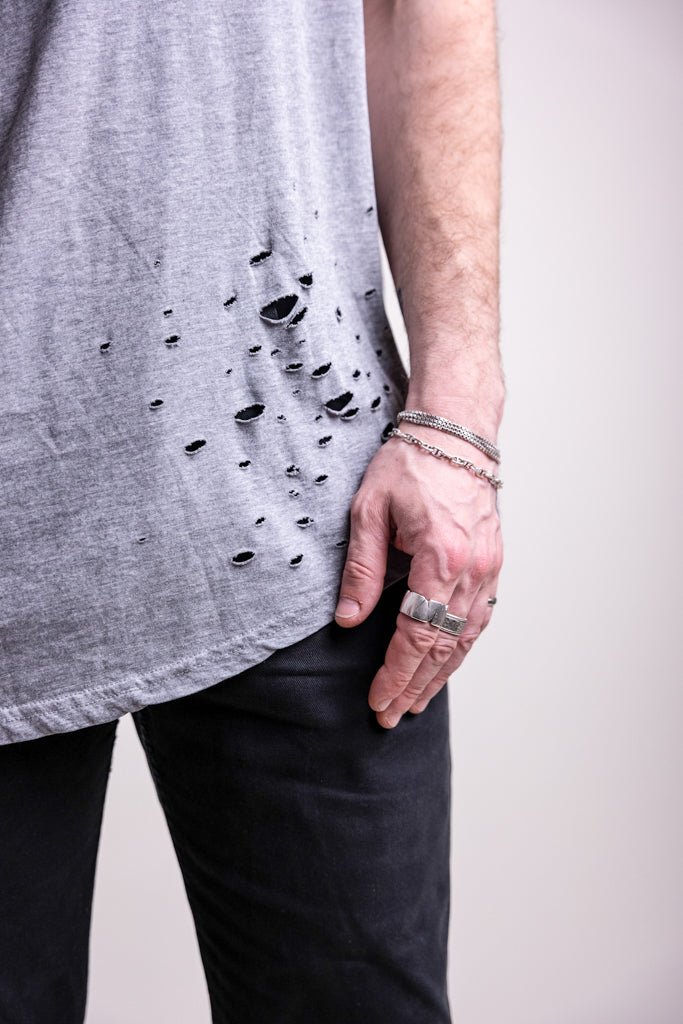 Vitals Distressed Scoop Tee - Grey Marble - Bradford Row