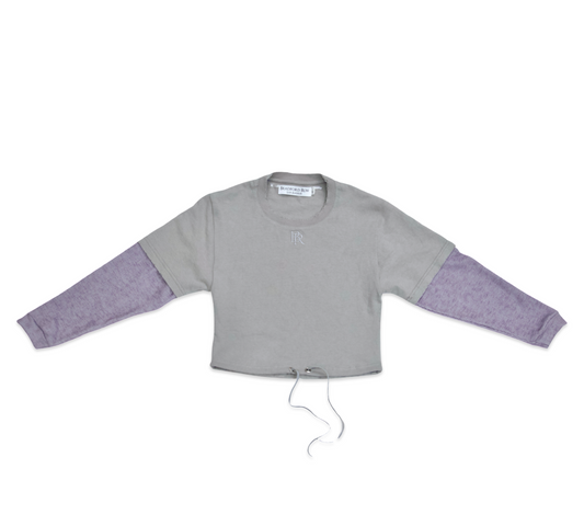 Bia Double Sleeve Cropped Top in Grey Lavender